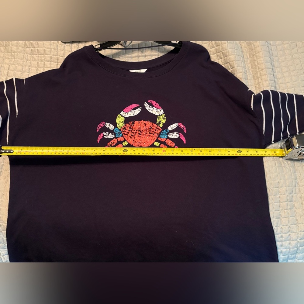 Crown & Ivy Navy Sweater with Colorful Crab and Striped Sleeves - Picture 8 of 9